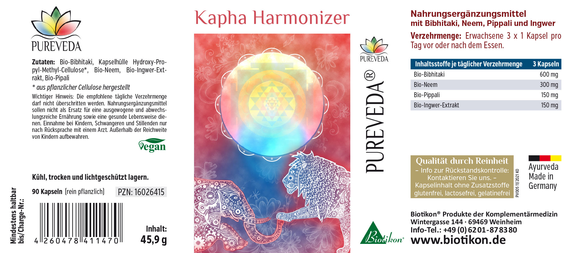 Kapha Harmonizer – 90 Kapseln Nahrungsergänzungsmittel Kapha Harmonizer in einer Packung mit 90 veganen Kapseln, alles rein pflanzlich.